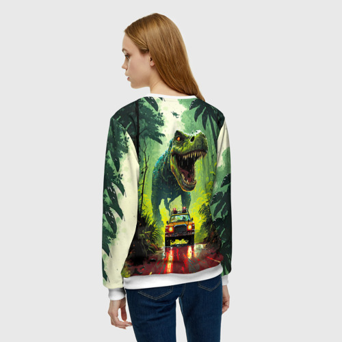 Женский свитшот 3D Динозавр в погоне за машиной в джунглях, цвет 3D печать - фото 4