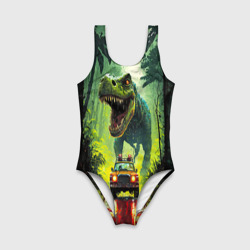 Детский купальник 3D Динозавр в погоне за машиной в джунглях - фото 2