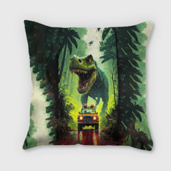 Подушка 3D Динозавр в погоне за машиной в джунглях