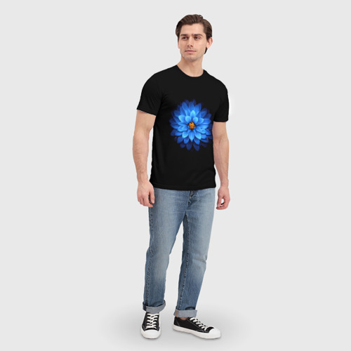 Мужская футболка 3D с принтом Синий лотос, вид сбоку #3