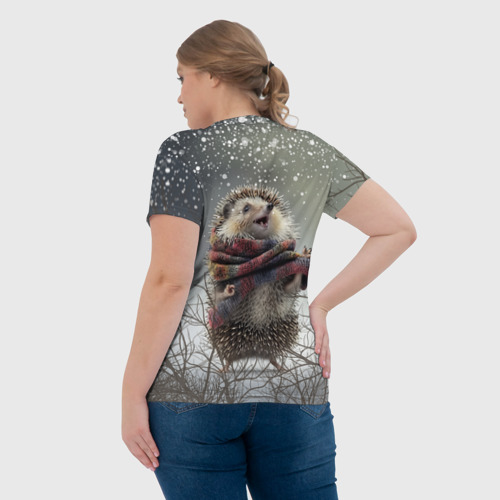 Женская футболка 3D с принтом Радостный ежик, вид сзади #2