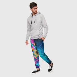 Мужские брюки 3D Уэнсдей - окно ночной витраж - текстура зерна - фото 2