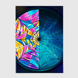 Постер Уэнсдей - окно ночной витраж - текстура зерна
