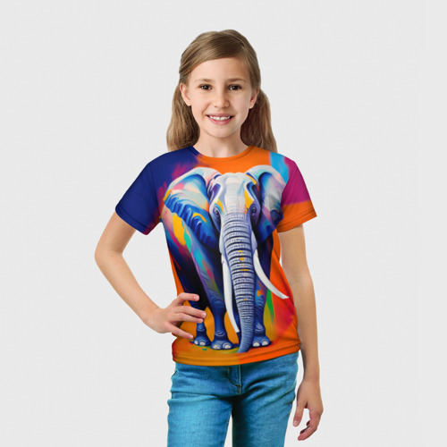 Детская футболка 3D Слон красочный, цвет 3D печать - фото 5