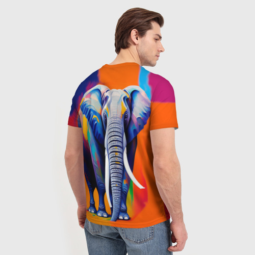 Мужская футболка 3D с принтом Слон красочный, вид сзади #2