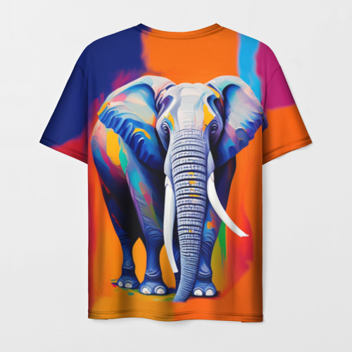 Мужская футболка 3D с принтом Слон красочный, вид сзади #1