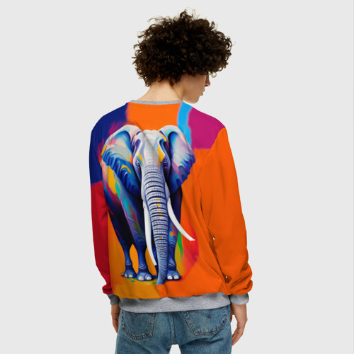 Мужской свитшот 3D с принтом Слон красочный, вид сзади #2