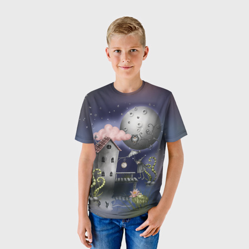 Детская футболка 3D с принтом Ночная сказка, фото на моделе #1