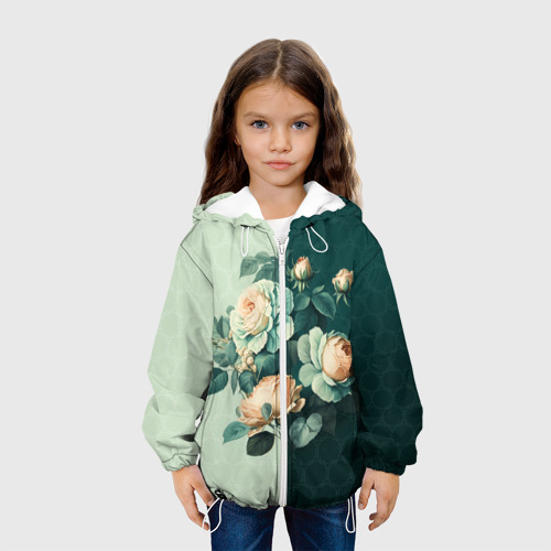 Детская куртка 3D Розы на зеленом фоне, цвет белый - фото 4
