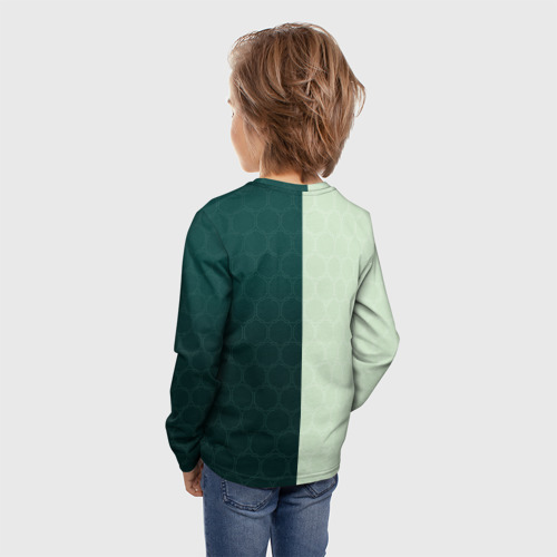 Детский лонгслив 3D с принтом Розы на зеленом фоне, вид сзади #2