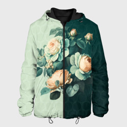 Мужская куртка 3D Розы на зеленом фоне