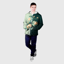 Мужская куртка 3D Розы на зеленом фоне - фото 2