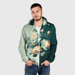 Мужская ветровка 3D Розы на зеленом фоне - фото 2