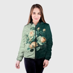 Женская куртка 3D Розы на зеленом фоне - фото 2