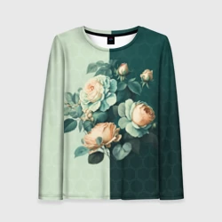 Женский лонгслив 3D Розы на зеленом фоне