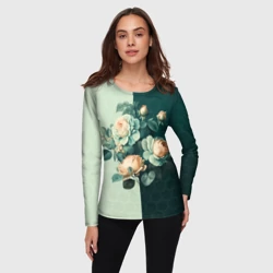 Женский лонгслив 3D Розы на зеленом фоне - фото 2
