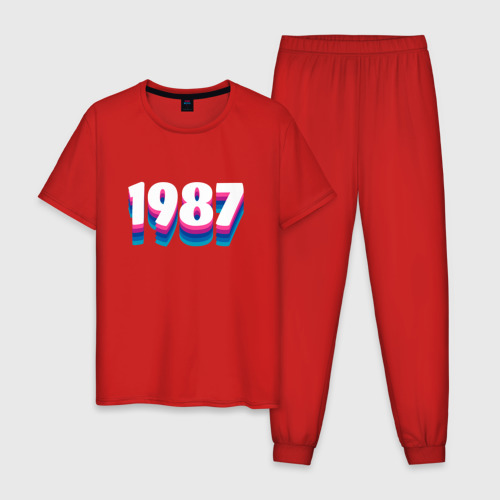Мужская пижама хлопок с принтом Made in 1987 vintage art, вид спереди #2