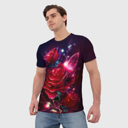 Мужская футболка 3D Розы с огоньками - фото 2