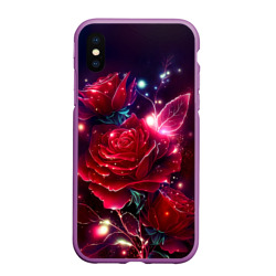 Чехол для iPhone XS Max матовый Розы с огоньками