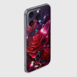 Чехол для iPhone 15 Pro силиконовый с защитой камеры Розы с огоньками - фото 2