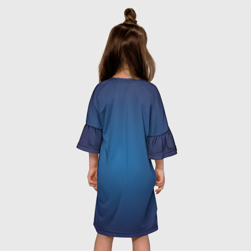 Детское платье 3D с принтом Русалка с длинными зелеными волосами и цветами, вид сзади #2