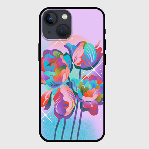 Чехол для iPhone 13 mini с принтом Цветы и звезды, вид спереди #2