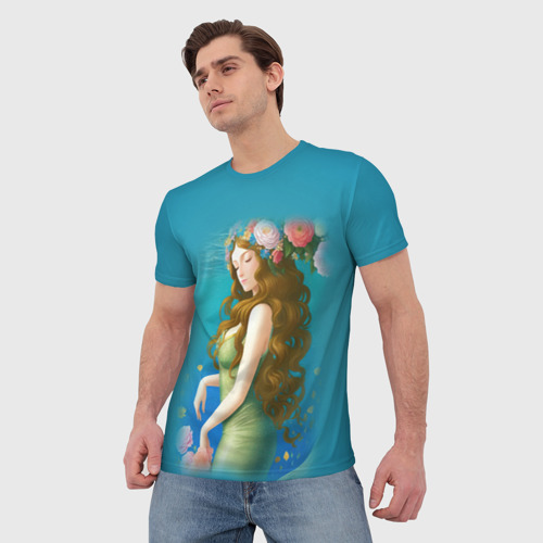 Мужская футболка 3D с принтом Фэнтези девушка с розами, фото на моделе #1