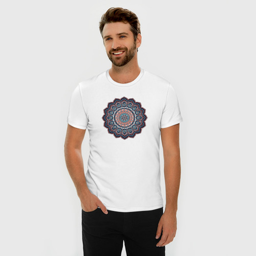 Мужская футболка хлопок Slim Индийская Mandala, цвет белый - фото 3