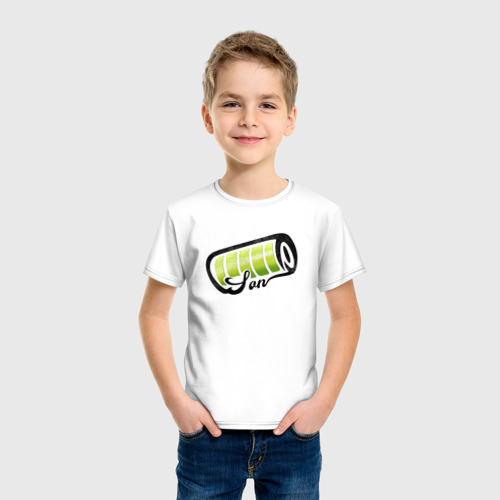 Детская футболка хлопок Сын - полный заряд батарейки - Семейный лук, цвет белый - фото 3