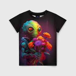 Детская футболка 3D Инопланетянин с цветами