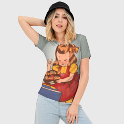 Женская футболка 3D Slim Девочка с виниловой пластинкой - рождена быть звездой - фото 2