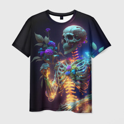 Мужская футболка 3D Светящийся скелет с цветами