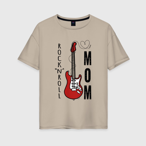 Женская футболка хлопок Oversize с принтом Rock'n'roll mom с гитарой, вид спереди #2