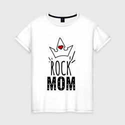 Женская футболка хлопок Rock mom надпись с короной