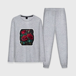Мужская пижама с лонгсливом хлопок Букет и красные розы