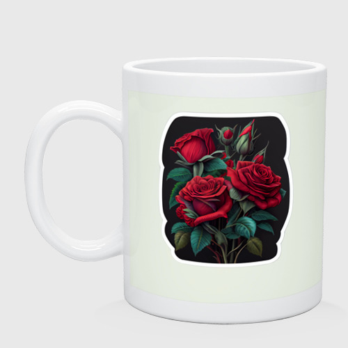 Кружка керамическая с принтом Букет и красные розы, вид спереди #2