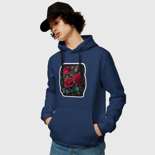 Мужская толстовка хлопок Букет и красные розы, цвет темно-синий - фото 3