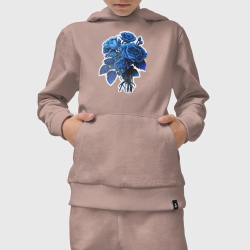 Детский костюм с толстовкой хлопок с принтом Букет и синие розы, вид сбоку #3