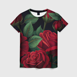 Женская футболка 3D Много красных роз