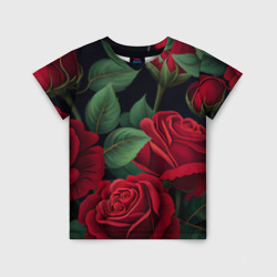 Детская футболка 3D Много красных роз
