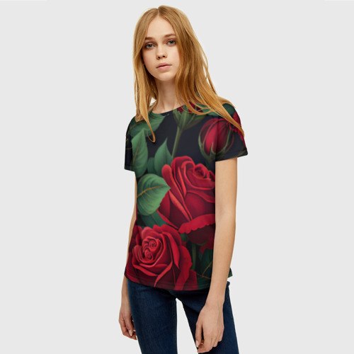 Женская футболка 3D Много красных роз, цвет 3D печать - фото 3