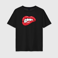 Женская футболка хлопок Oversize Красные прикушенные губы
