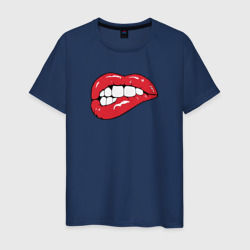 Мужская футболка хлопок Красные прикушенные губы