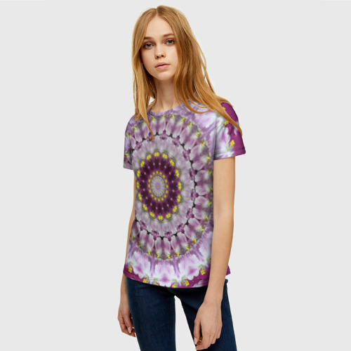 Женская футболка 3D Мандала Нежные фиалочки, цвет 3D печать - фото 3