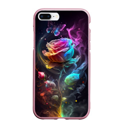 Чехол для iPhone 7Plus/8 Plus матовый Неоновая бабочка над Большой розой