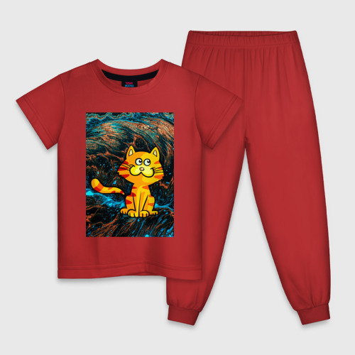 Детская пижама хлопок с принтом Кот компот, вид спереди #2