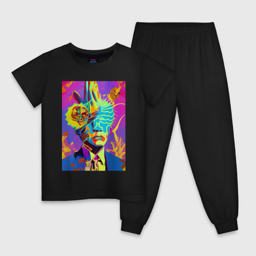 Детская пижама хлопок с принтом Andy Warhol - neural network - pop art, вид спереди #2