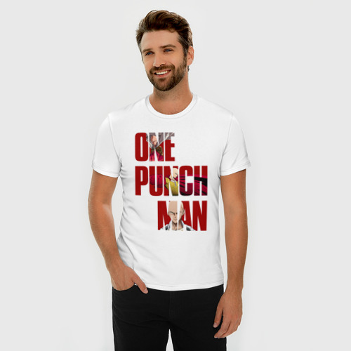 Мужская футболка хлопок Slim Ванпанчмен Сайтама, цвет белый - фото 3