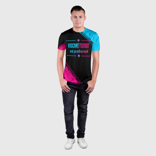 Мужская футболка 3D Slim с принтом Косметолог за работой - неоновый градиент, вид сбоку #3