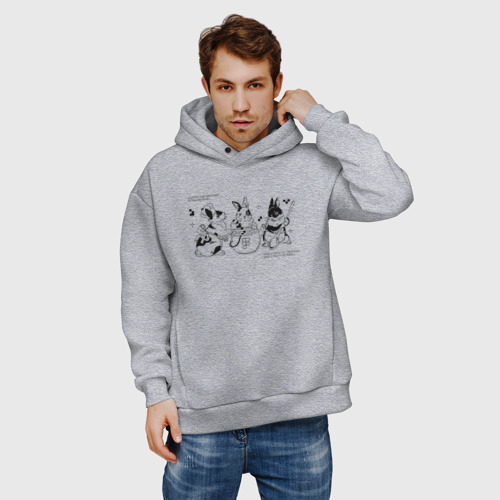 Мужское худи Oversize хлопок Rabbits designers, цвет меланж - фото 3